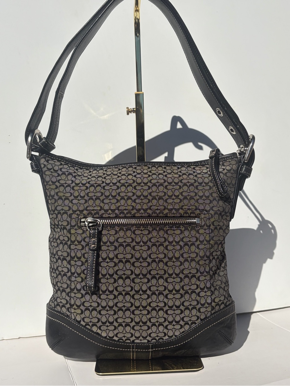 Vintage Coach Black Signature C Jacquard Leather Trim Shoulder Crossbody Bag Y2K